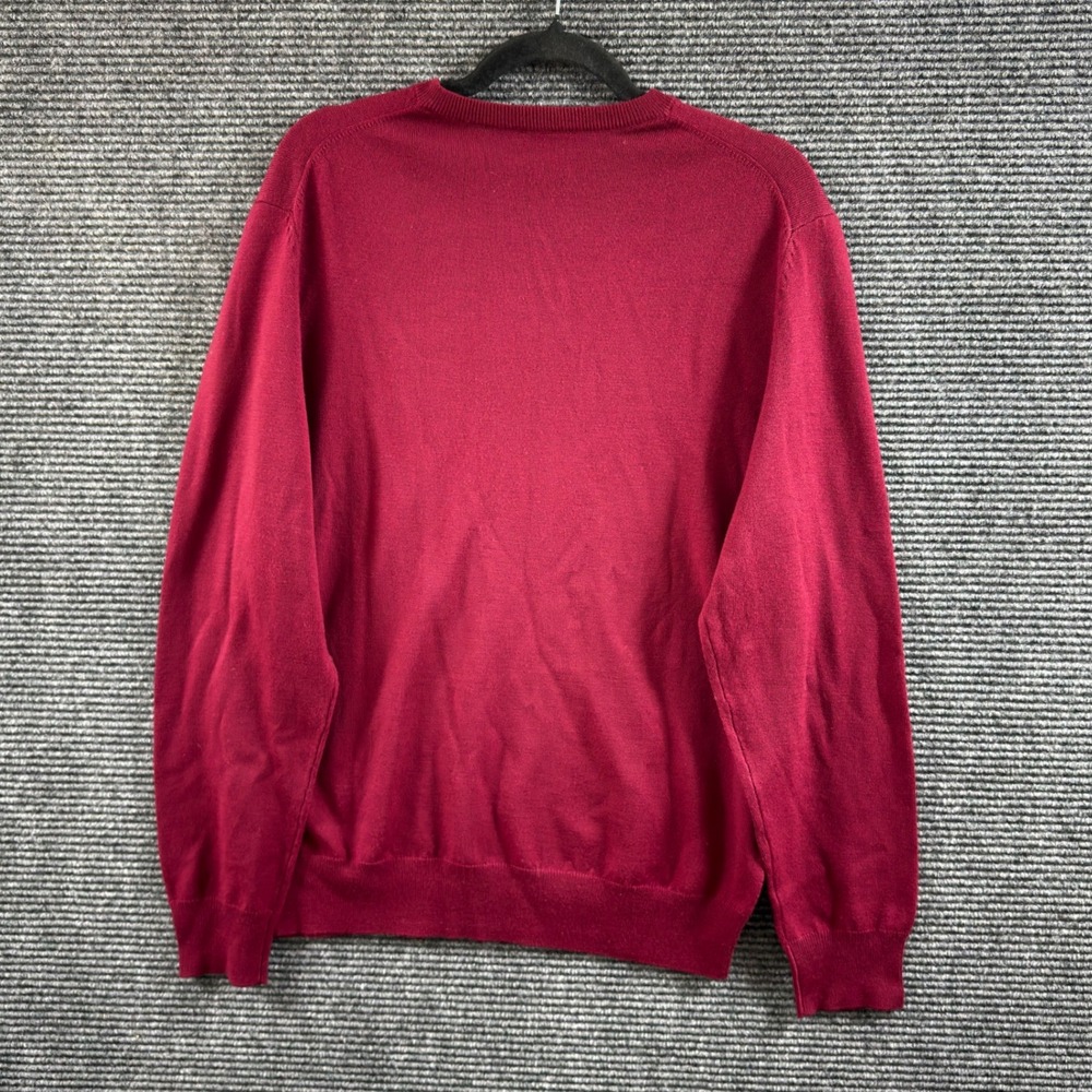 Jos A Bank V-Neck Sweater Large Burgandy 100% Merino Wool Traveler Pullover Red - Picture 2 of 7